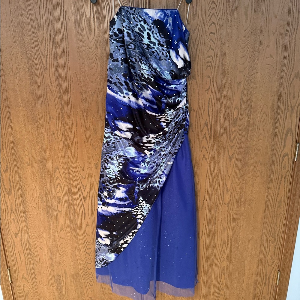 Deb Women's Maxi Dress in Blue and Black Abstract